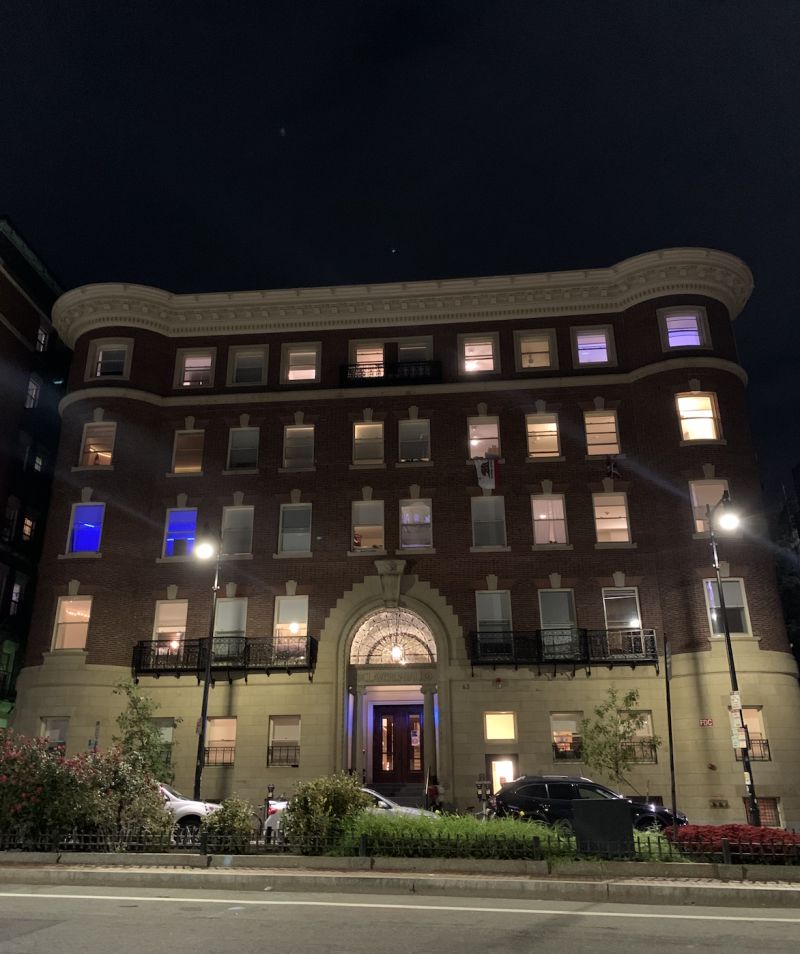 Claverly Hall at night from Mt. Auburn Street