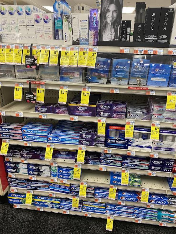 The toothpaste aisle of CVS.