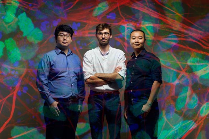 Jia Liu with two researchers on his company and team.