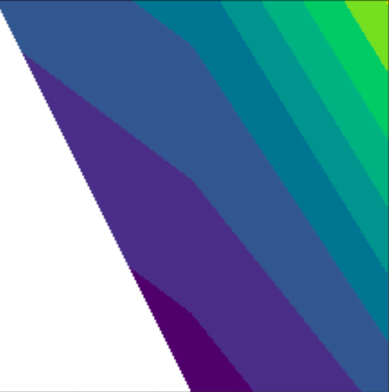 Pattern with green stripes radiating to purple stripes from top right to bottom left.