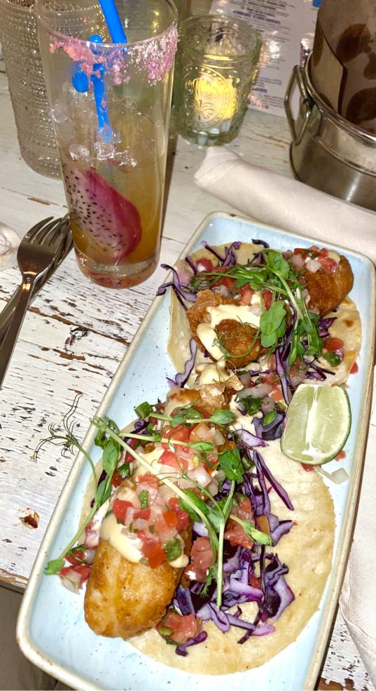 Fish tacos and dragon fruit mocktail from Citrus and Salt