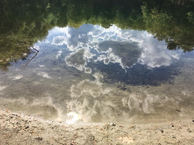 A picture of lake in Concord, MA, featuring the reflection of the sky.