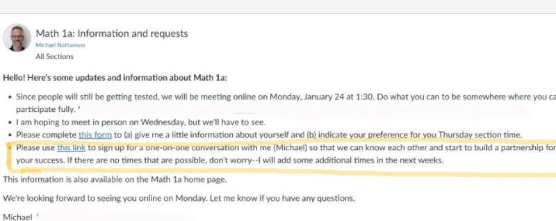 Our professor had a one-on-one meeting where he asked us about ourselves, our interests, and gave us the opportunity to ask him any questions on our mind.