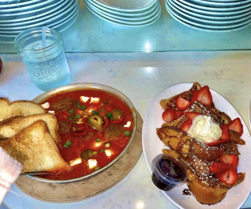 Shakshuka, and strawberry and nutella french toast from Milkweed