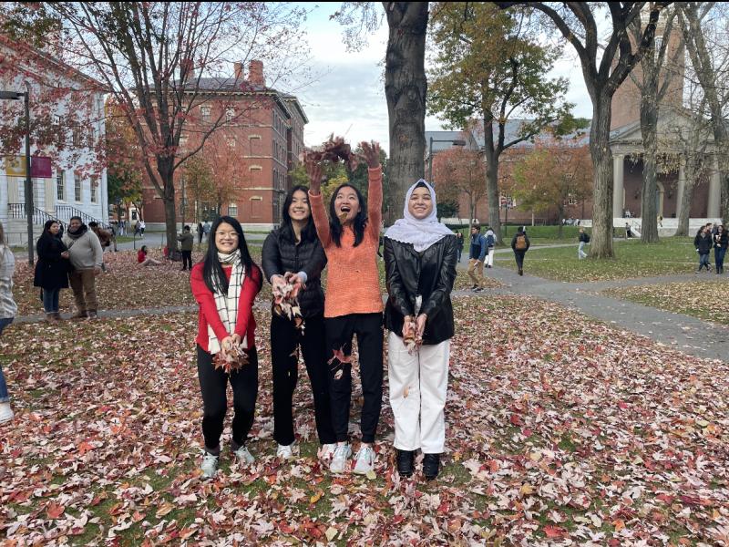 Samia and her suitemates enjoying the Fall weather