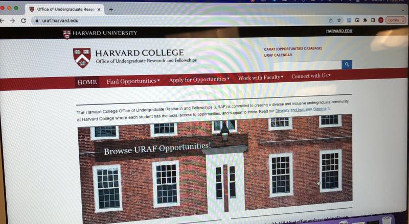 Screenshot of Harvard&#039;s website for the Office of Undergraduate Research and Fellowship