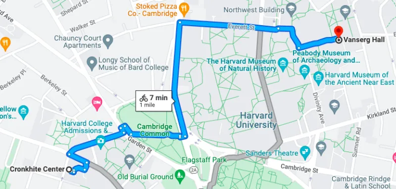Map with directions for biking from Cronkhite to Vanserg