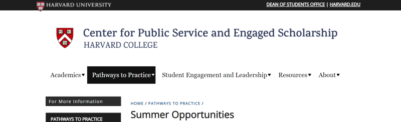 A picture of the Center for Public Service and Engaged Scholarship's website