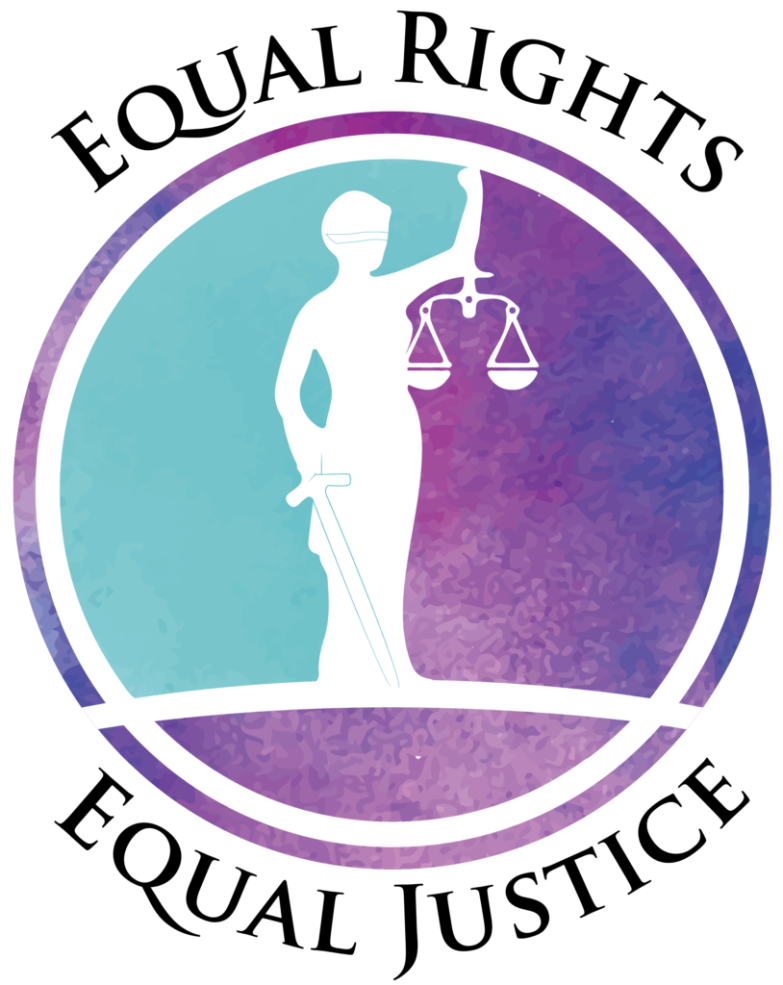 Logo showing the lady liberty with the caption "Equal Rights, Equal Justice"