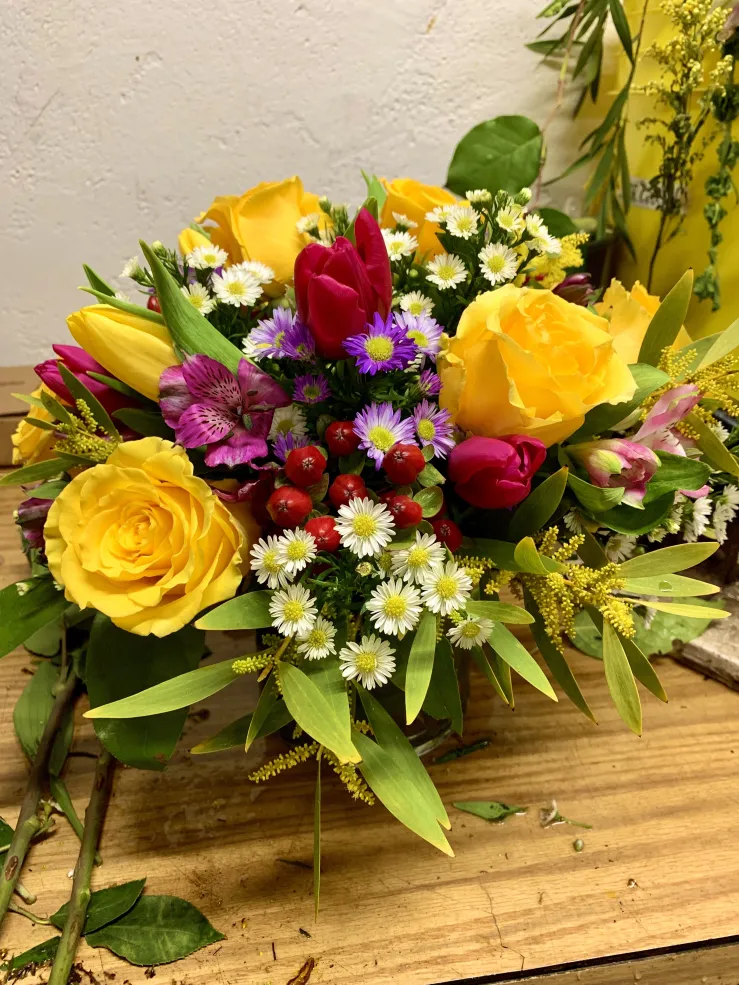 A picture of a flower base arrangement