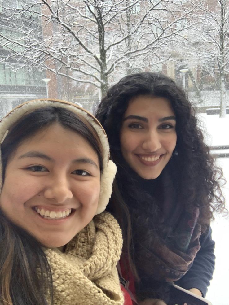 Two women taking a selfie in the snow