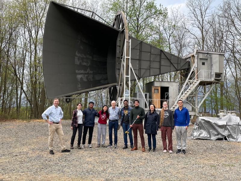 Rafid and his Astronomy 191 class standing in front of the Holmdel Horn antenna on their field trip to the site that discovered the Cosmic Microwave Background