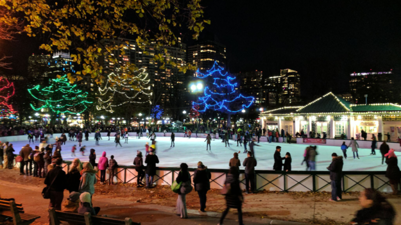 People ice-skating in Frog Pond