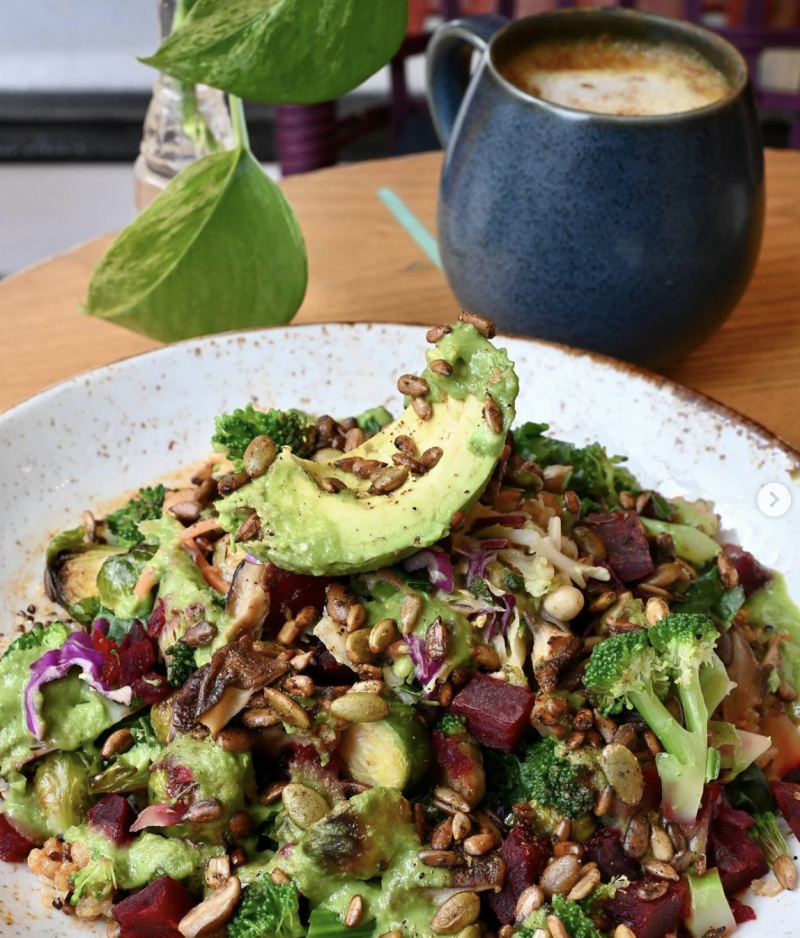 Salad and coffee from Life Alive Cafe