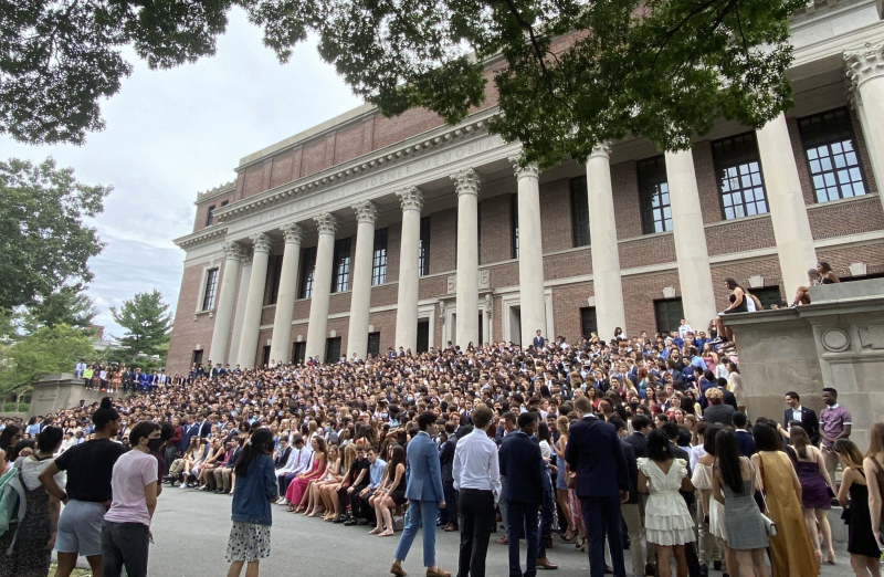 Class of 2025 gathering at Widener Steps for class photon at Convocation