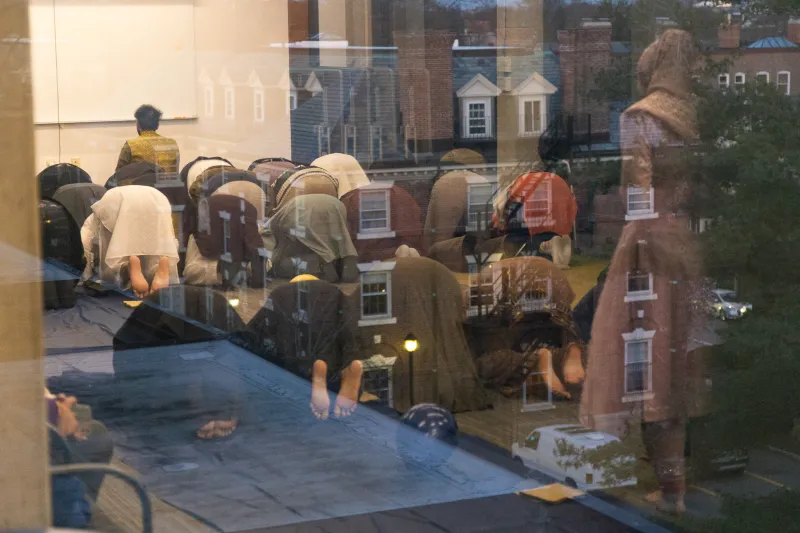 Students pray maghrib prayer before breaking fast.