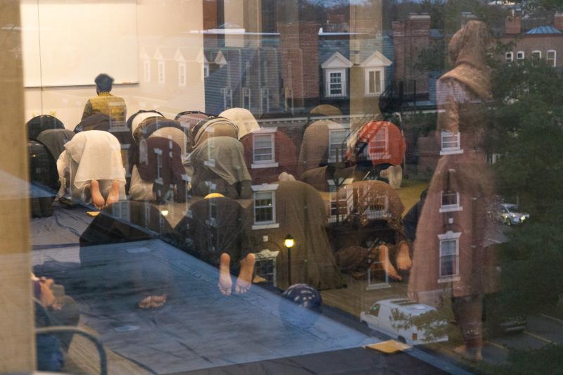 Students pray maghrib prayer before breaking fast.