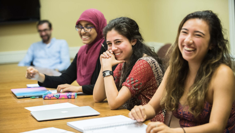 Students discussing in section