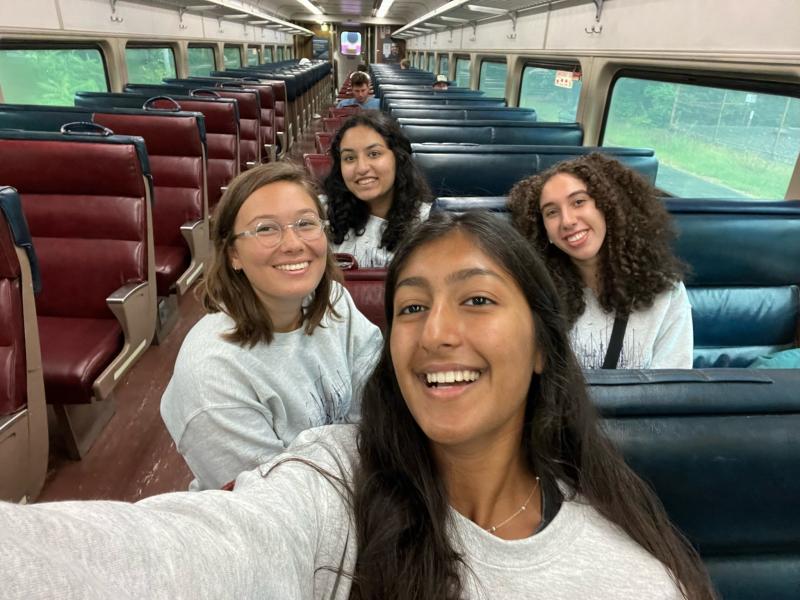 Hana Rehman and her friends on the Train (Commuter Rail). 