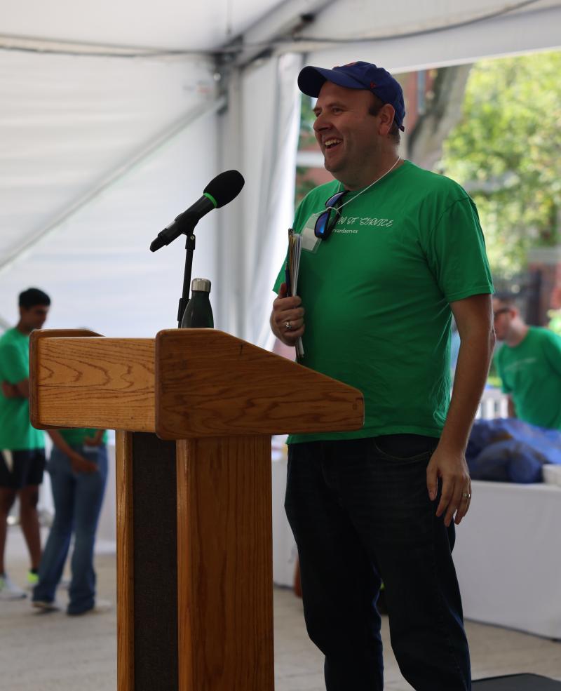 Assistant Dean of Civic Engagement and Service at Harvard College, welcomed participants and thanked the many teams who worked together to make Global Day of Service possible. Photo credit: Tejas Vadali