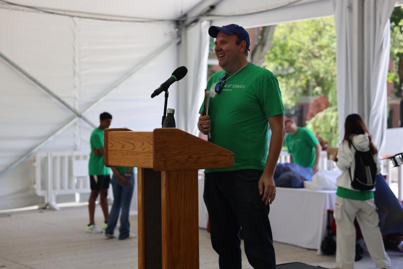 Assistant Dean of Civic Engagement and Service at Harvard College, welcomed participants and thanked the many teams who worked together to make Global Day of Service possible. Photo credit: Tejas Vadali