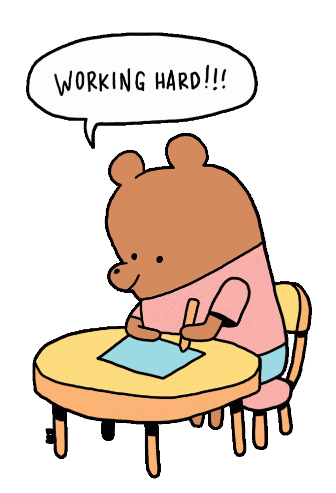 Cartoon bear studying