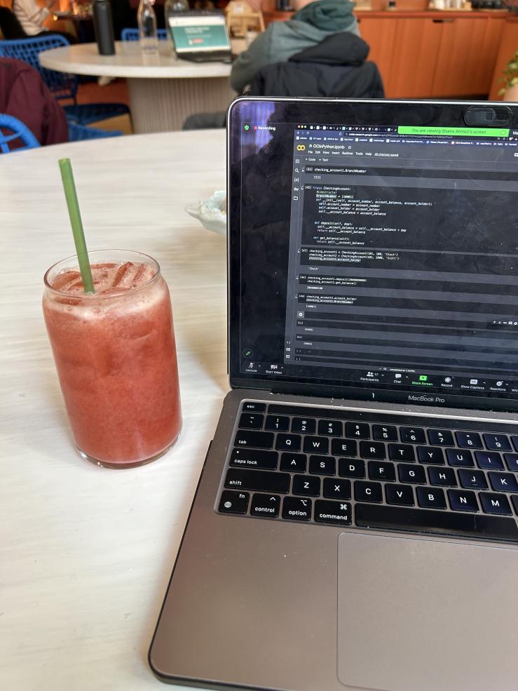 Learning to code in Python with a iced tea from Life Alive Cafe