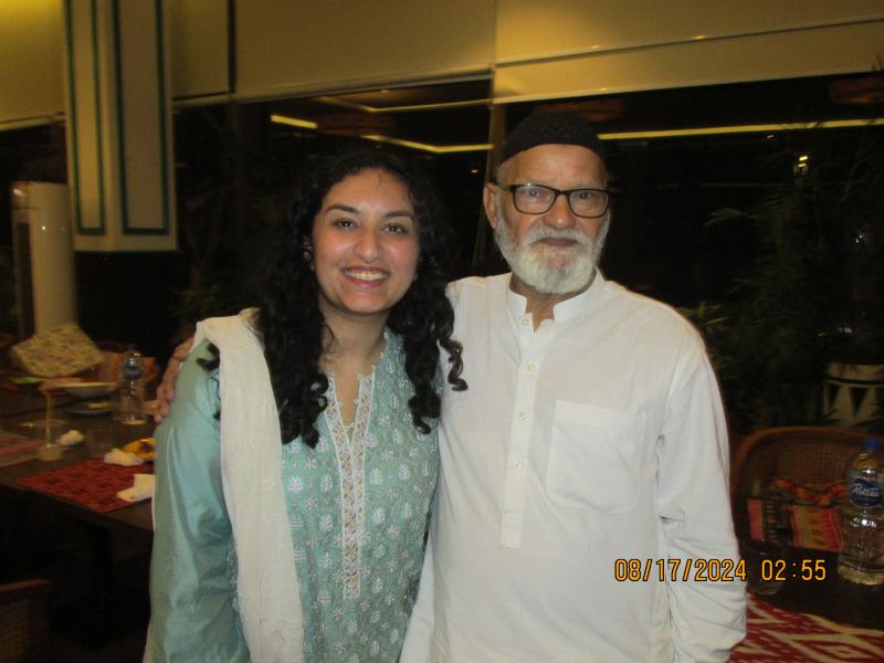 Hana Rehman with her uncle in Pakistan. 