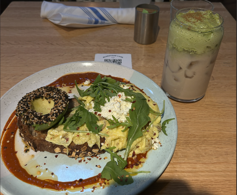 avocado toast and matcha chai latte