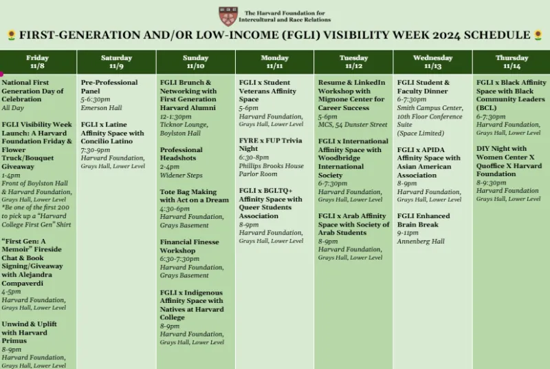 Calendar of FGLI Visibility Week itinerary for 2024. 