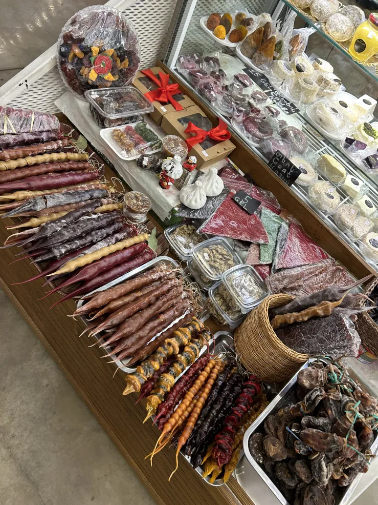 An array of Georgian sweets, including Churchkhela.