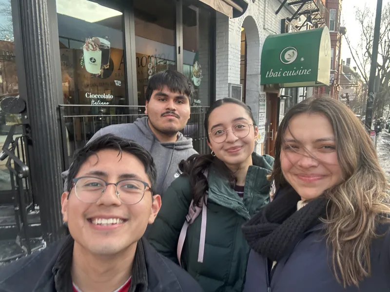 Noel, Bryant, Amber and Ana smiling for a selfie after they went out to get a sweet treat (boba!).