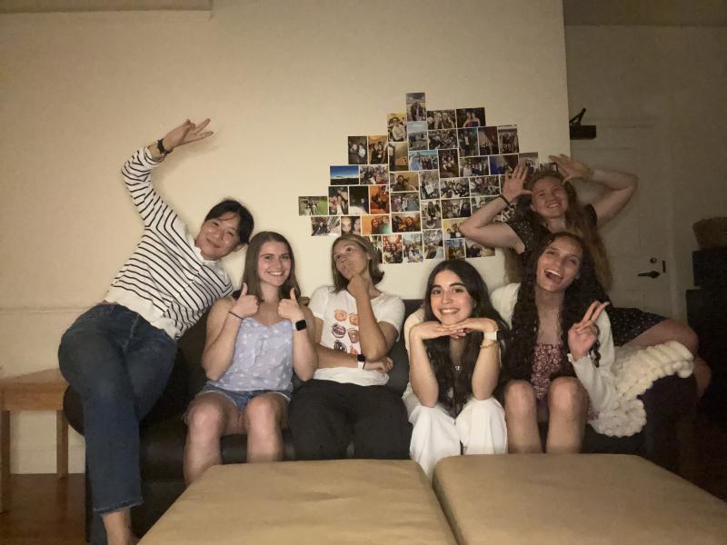 My roommates and I sitting on our couch after the first day of classes