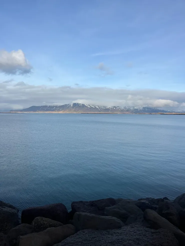 View of a body of water and snowcapped mountains