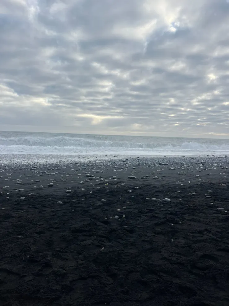 Image of waves and a black sand beach