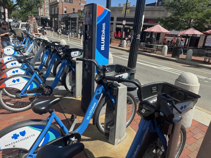 Blue-bikes dock at Harvard Square