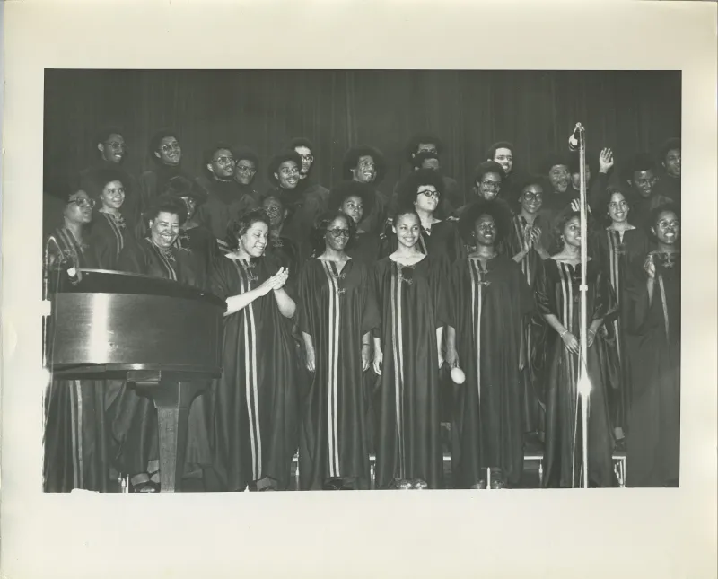 Kuumba singers in old black and white picture from 1976