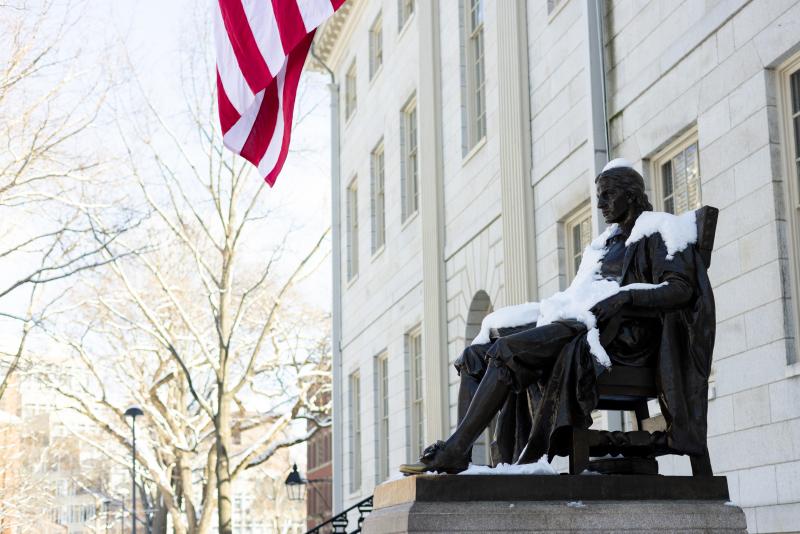John Harvard Covered in Snow