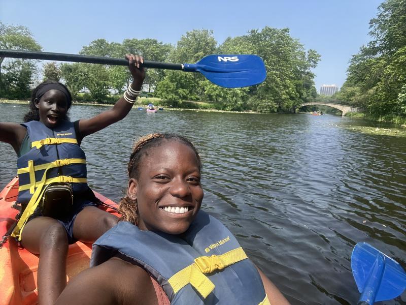 Nyankiir (my co-intern) and I kayaking the Charles River together!