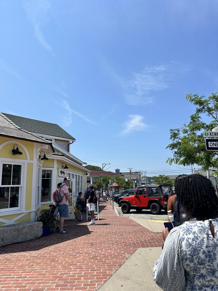 We interns walking through a street of Martha's Vineyard, which we got to by rental car and ferry.