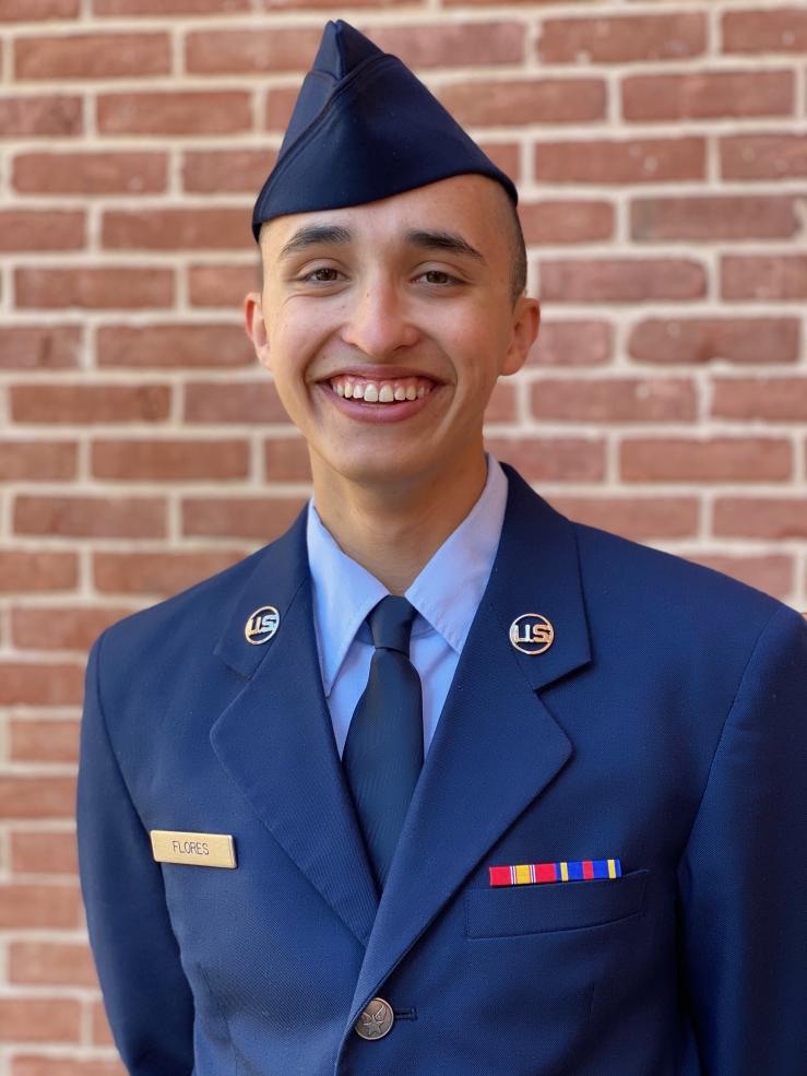 Jacob in his full navy blue Air Force uniform after graduating from basic training in 2019.