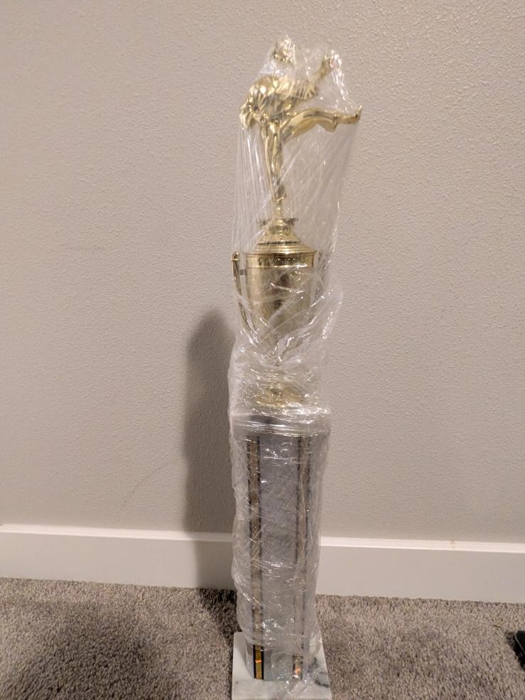 Picture of Rahma's trophy from a Taekwondo tournament