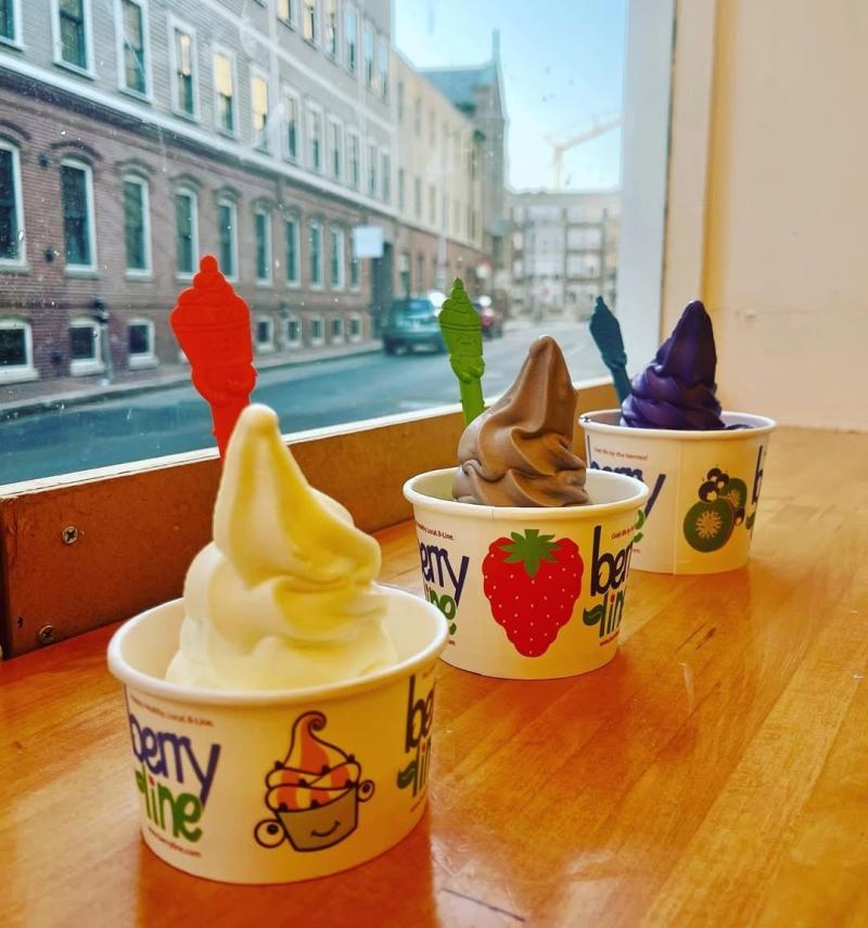 Three cups of frozen yogurt at BerryLine