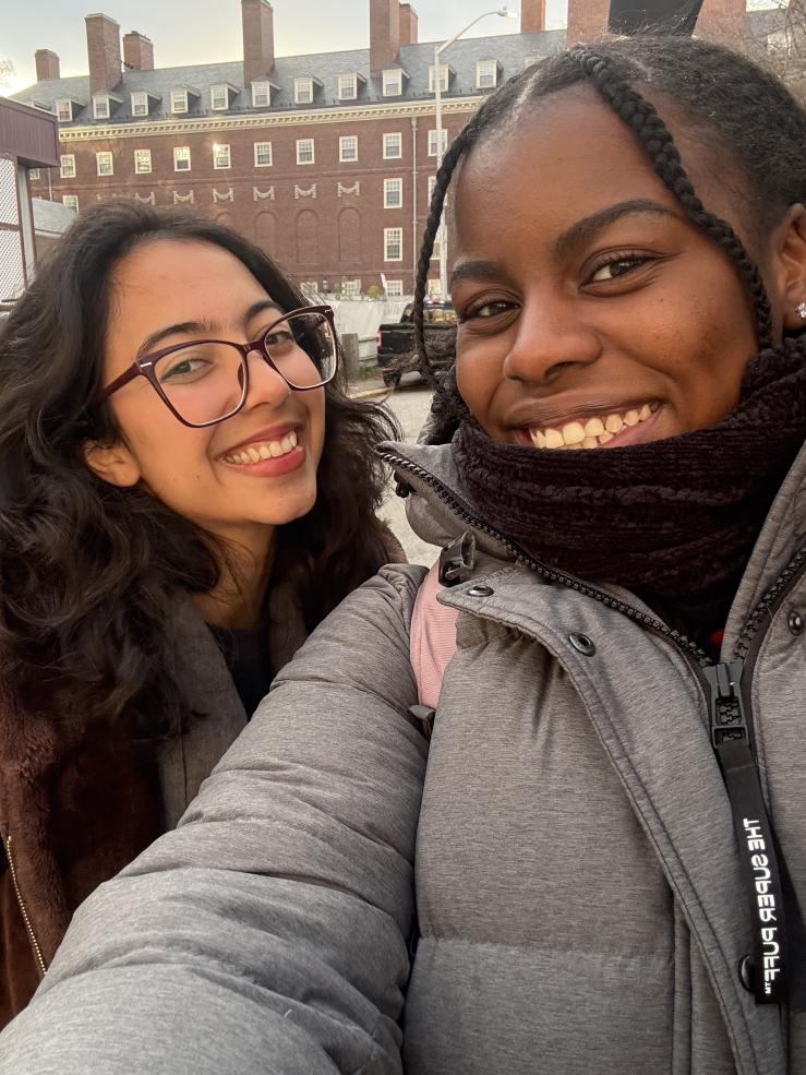 Janaysa and her friend Meena taking a selfie.