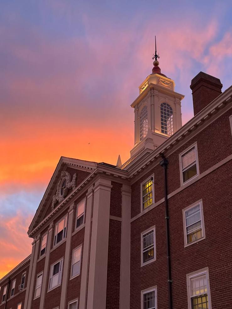 Exterior of Pforzheimer House during a beautiful sunset