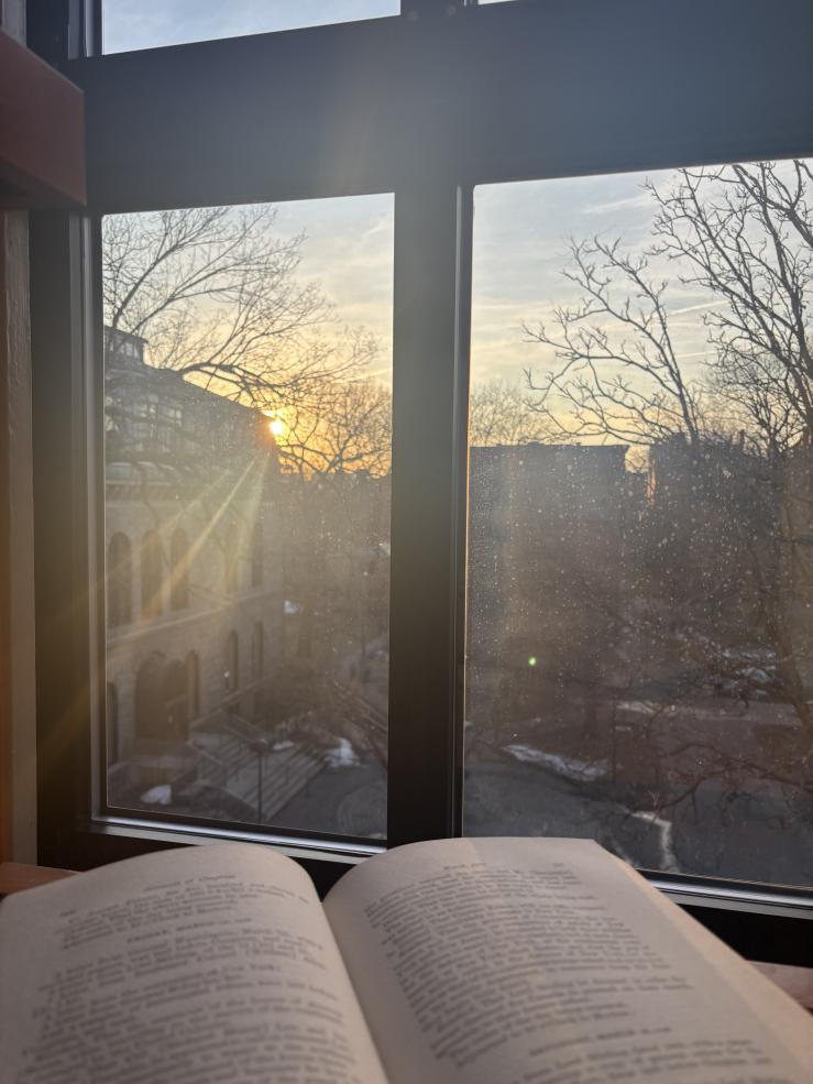 A sunset view from my desk in Widener Library