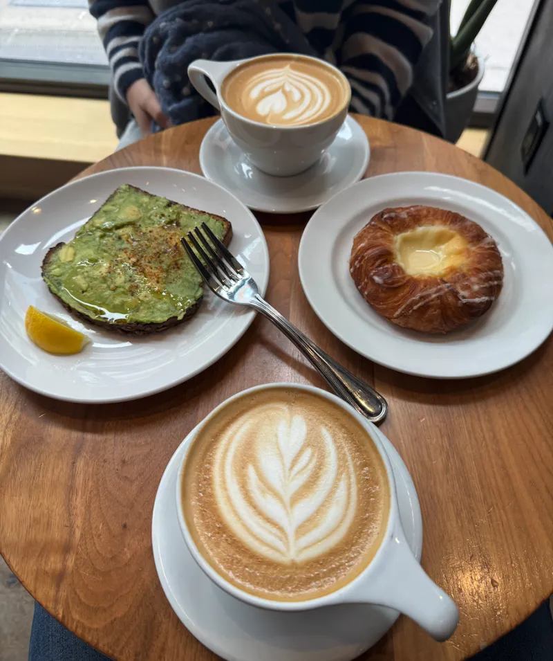 Coffees, pastries, and avocado toast
