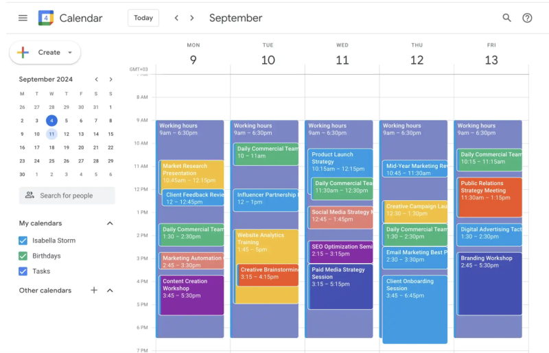 Screenshot of Google Calendar