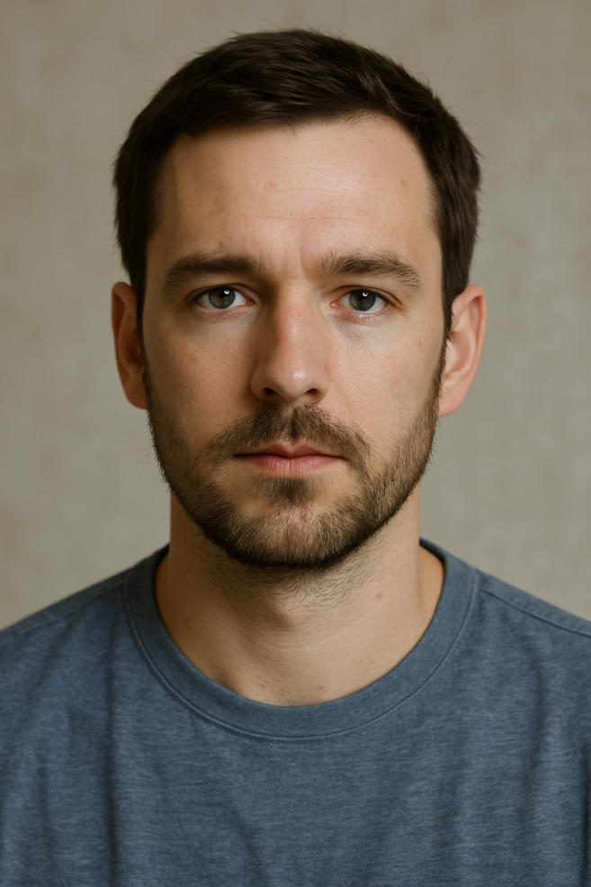 An AI-created image of a white, young male.