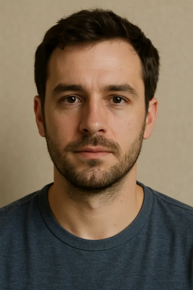 An AI-created image of a white, young male.